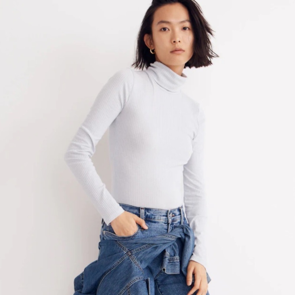 Madewell ribbed turtleneck top size 1x powder blue new basic